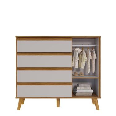 Imagem de Cômoda Retro Théo 04 Gavetas 01 Porta Mdf Moveis Peroba Amendoa-off White