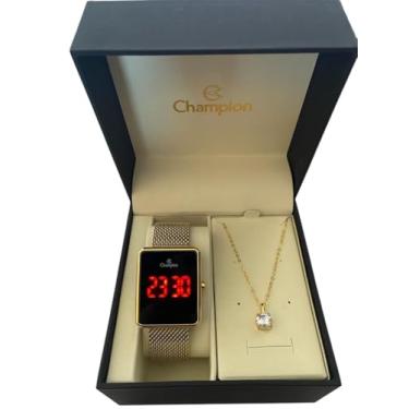Imagem de Relógio Feminino Champion Digital Led Dourado CH48180V Kit Caixa de 30mm