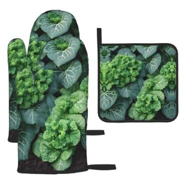 Imagem de Suculenta verde – Conjunto de cozinha essencial com 3 peças, luvas resistentes ao calor e aderência da tampa, proteção para churrasco no forno, design de armazenamento suspenso.