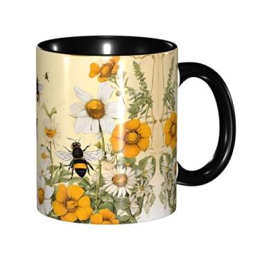 Imagem de Zeraoke Canecas de café criativas com estampa de flores de abelhas rurais, personalizadas, presente para família, tamanho de 325 ml, unissex
