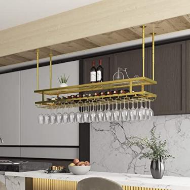 Imagem de APUM Rack de vinho de bar restaurante rack de garrafa de vinho montado na parede, suporte de copo de vinho pendurado no teto, suporte organizador de taças/prateleira decorativa sob o armário