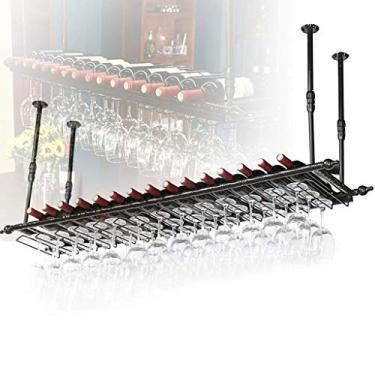 Imagem de Organizar suporte de copo de vinho de cabeça para baixo, suporte para copos de vinho, prateleira de decoração de teto para bares, restaurantes, cozinhas