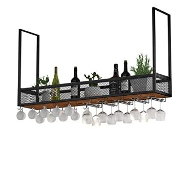 Imagem de APUM Prateleira de teto suspensa para vinho com suporte de vidro e prateleira, suporte de vidro de teto de camada única, para bar, cozinha, sala de jantar, fácil de instalar