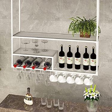 Imagem de APUM Rack de teto vintage industrial, suporte de garrafa de vinho pendurado, suporte de taças de cálice, prateleira flutuante de decoração para bares, restaurantes, cozinhas