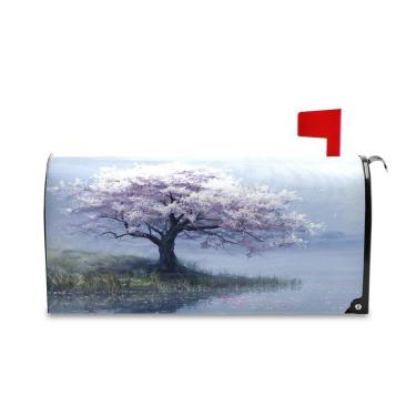 Imagem de Burbuja Capa magnética para caixa de correio, capa de caixa de correio decorativa de árvore violeta branca para decoração de jardim e quintal, tamanho grande 52,8 x 64,5 cm