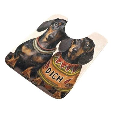 Imagem de Burbuja Tapete de banheiro Dachshunds, tapete de banho absorvente de pelúcia macio, base antiderrapante para piso de banheiro, oval em forma de U