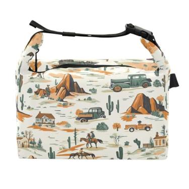 Imagem de STAYTOP Lancheira vintage Western Cowboys a cavalo com fivela de alça, lancheira isolada para meninos e meninas, lancheira térmica para trabalho escolar