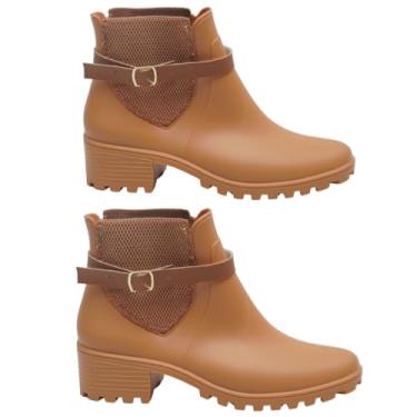 Imagem de Kit 2 Pares Bota Feminina Impermeável Confortável Leve (Caramelo e Caramelo, Medio, BR, Adulto, Faixa Numérico, 37, 38)