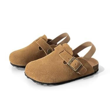 Imagem de Tamancos infantis de camurça para meninos e meninas sandálias de cortiça com fivela ajustável mules, A1/marrom, 11.5-12 Little Kid