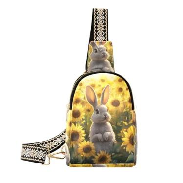 Imagem de CEBUGI Bolsa tiracolo de couro para mulheres, girassóis de coelho, bolsa de peito para caminhadas, viagens ao ar livre