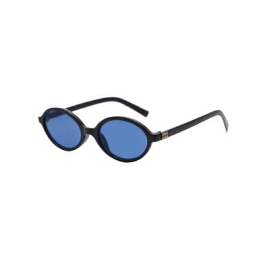 Imagem de Óculos de sol vintage Retrô oval Estilo Vintage com Cores Modernas e Lentes Coloridas(Preto-Azul)