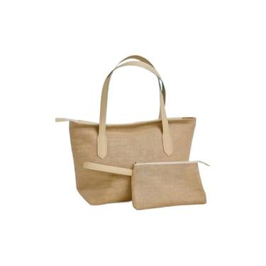 Imagem de Bolsa De Praia E Piscina Tecida Em Palha – Com AlçA De Ombro, Ideal Para Uso DiáRio No VerãO(Off-white)