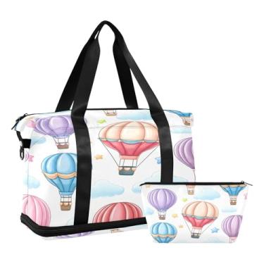 Imagem de STAYTOP Bolsa de ginástica com balão de ar quente de desenho animado para mulheres e homens, à prova d'água, esportiva, viagem, bolsa de fim de semana com bolso molhado para viagem, academia, ioga