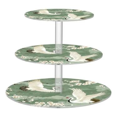 Imagem de CEBUGI Suporte de cupcake de 3 camadas, guindastes brancos, suporte redondo para bolo, torre, bandeja de servir em camadas de acrílico para chá, chá de bebê, casamento e mais