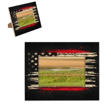 Imagem de hongjinglin Porta-retrato 12,76 x 17,78 cm com design de bandeira de madeira com tapete de parede e mesa para pendurar na parede para decoração de casa e amigos da família ideias de presente de