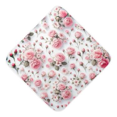 Imagem de Burbuja Toalha de banho para bebê Pink Roses - Toalha com capuz de musselina macia e absorvente para recém-nascidos, 76 x 76 cm