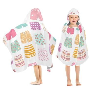 Imagem de Burbuja Toalha de banho com capuz com estampa de shorts de praia para crianças, toalha de praia de pelúcia macia absorvente para meninas e meninos 3-10 anos, 61 x 127 cm