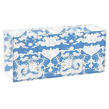 Imagem de Burbuja Porta-canetas de acrílico Dragons Clouds, 4 compartimentos, suporte de lápis transparente para pincéis de maquiagem, acessórios de mesa de escritório em casa