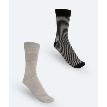 Imagem de Kit 2 Pares Meias Masculina Cano Longo MR-09230, Cinza, 39/43