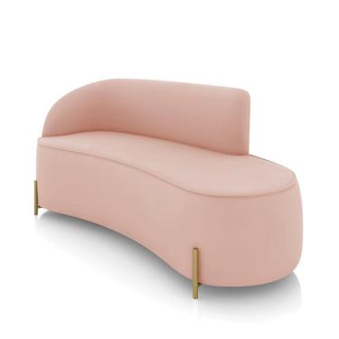 Imagem de Sofá 3 Lugares Orgânico 180cm Pé Dourado Morgan Veludo Rosê D03 - D'rossi