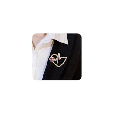 Imagem de Broche de coração dourado com strass para mulheres, broche de terno de amor colorido, cristal cintilante, broche de eletrocardiograma de coração exclusivo prata, Large, Liga de aço, Sem Pedra Preciosa