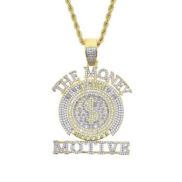 Imagem de Colares com pingente Iced Out Bling CZ The Money Motive Letter Charm, Latão, Zircônia cúbica