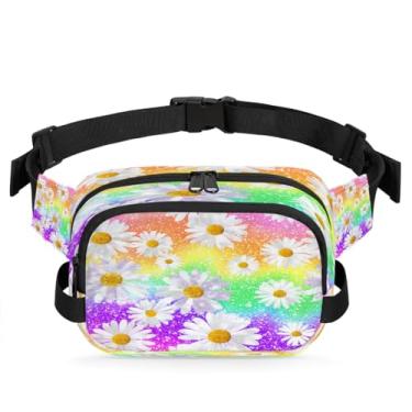 Imagem de Pochete psicodélica de margaridas coloridas para mulheres e homens com alça ajustável, bolsa transversal, bolsa de peito, bolsa tiracolo, Cor 1