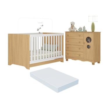 Imagem de Berço Americano 3 Em 1 Com Colchão Incluso E Cômoda 1 Porta 4 Gavetas Suspiro Multimóveis MP4718 Madeirado