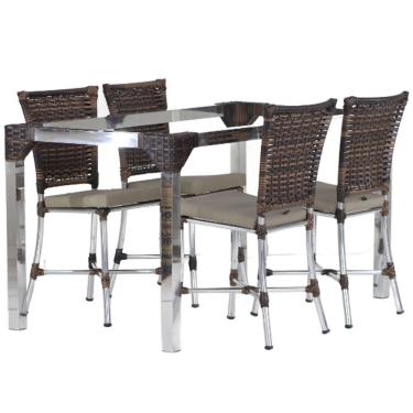 Imagem de Kit 4 Cadeiras Angra E Mesa De 80cm Haiti Jardim Em Alumínio Argila