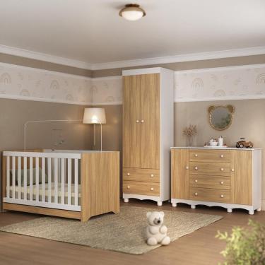 Imagem de Quarto De Bebê Completo Com Berço Americano 3 Em 1 Dengo Multimóveis MP4596 Branco-madeirado