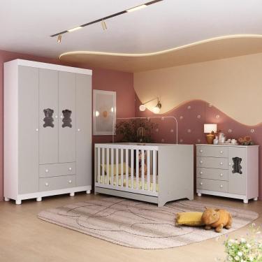 Imagem de Quarto De Bebê Completo Com Berço Americano 3 Em 1 Fofura Multimóveis MP4645 Branco-off White