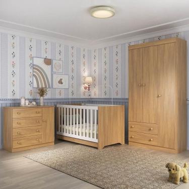Imagem de Quarto De Bebê Completo Com Berço Americano 3 Em 1 Encanto Multimóveis MP4589 Madeirado