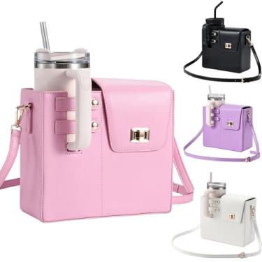Imagem de boldblox Bolsa transversal portátil para copo de água para uso ao ar livre, bolsa de transporte para garrafa de água com bolso para telefone com alça, rosa, Medium
