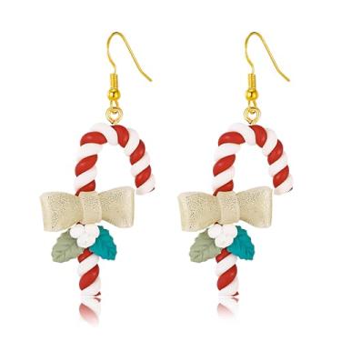 Imagem de LAXPICOL Brincos femininos de Natal com bengala doce