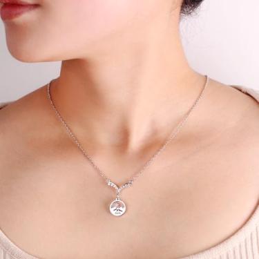 Imagem de Colar com pingente em forma de V de semente de mostarda | Colar inspirador de fé nas escrituras MATTHEW 17:20 | Joias inspiradoras de zircônia com comprimento ajustável YA4836, Medium, Aço inoxidável