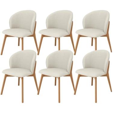 Imagem de Kit 06 Cadeiras de Jantar e Estar Living Estofada Mia L02 Linho Champagne - Lyam Decor