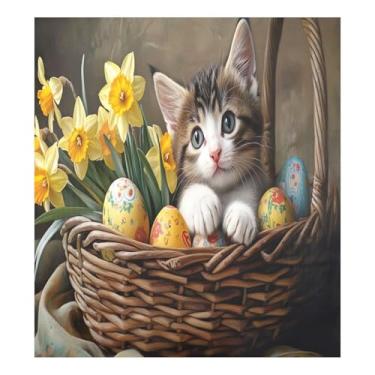 Imagem de Capa magnética de geladeira à prova d'água para máquina de lavar louça, ovos de Páscoa de gatinho, 58 x 66 cm