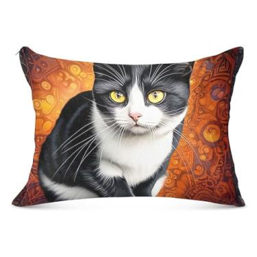 Imagem de Capa de almofada felpuda de gato preto e branco com zíper padrão Queen King Body Size fronhas fofas para decoração de casa, tamanho king, 50,8 cm x 101,6 cm