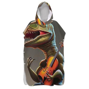 Imagem de TSENQUE Poncho de surf engraçado dinossauro legal chique para trocador adulto roupão de praia com capuz toalha floral reutilizável ponchos de praia para homens