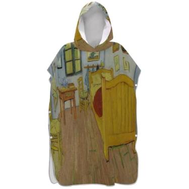 Imagem de Joisal Impressionismo Impressão Arte Poncho Surf Trocador Roupão para Adultos Absorventes Ponchos para Mulheres Toalha de Banho com Capuz de Praia