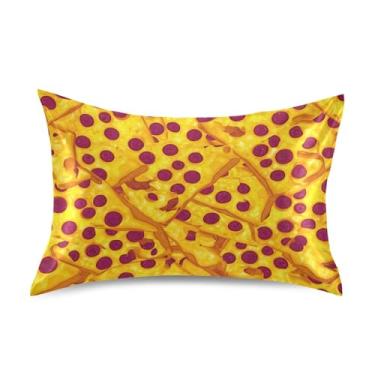 Imagem de Fronha de almofada de cetim com fatias de pizza amarela estampa personalizada padrão king queen fronha macia tamanho king size 101,6 cm x 50,8 cm