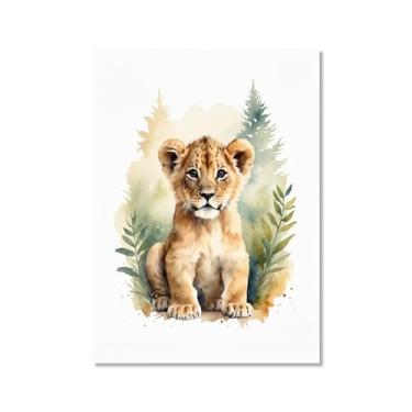 Imagem de Arte de parede de berçário botânico fofo safári floresta nebulosa urso coelho raposa lobo guaxinim cervo girafa zebra tigre aquarela decoração de quarto infantil (SKU9,50.8x76.2 cm =(50x75cm), sem