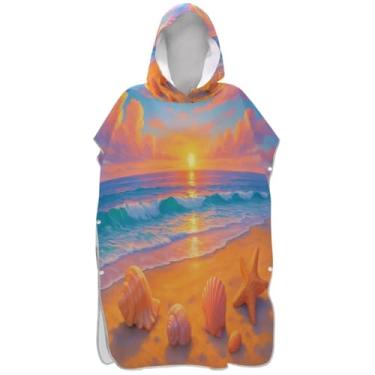 Imagem de Joisal Poncho de surf para adultos trocador de roupa de praia com capuz toalha floral plus size colorido praia pôr do sol praia ponchos para homens