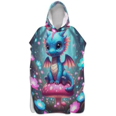 Imagem de Joisal Roupão para adultos, poncho de surfe, toalha de banho com capuz, absorvente, fofo, dragão cogumelo, floral, ponchos de praia para homens