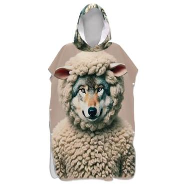 Imagem de TSENQUE Poncho de surfe trocador de roupão para praia Adul toalha com capuz floral plus size ponchos de praia para homens engraçado lobo ovelha legal