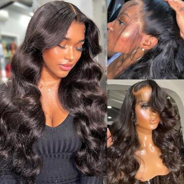 Imagem de Lemoda Skinlike Peruca de cabelo humano 13 x 4 ondulado 180 Densidade 12A Cabelo Humano Não Tratado 0,1 mm Ultra Fino Pontas de Renda Natural Preto 56 cm