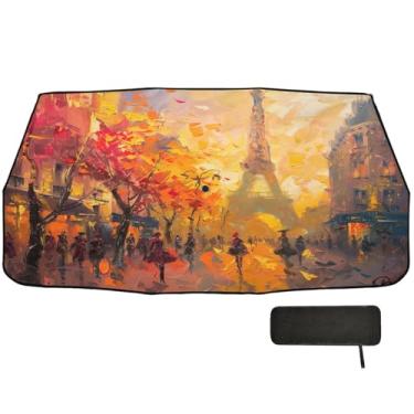 Imagem de Guarda-sol de outono Torre Eiffel Romance Para-brisa Bloco UV Guarda-sol para carro 147 x 75 cm Guarda-sol para carro