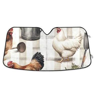 Imagem de Toldo de para-brisa de carro personalizado vintage Farmhouse Rooster Engraçado retrátil dobrável Auto Car Shade para para-brisa dianteiro impressão animal L, 144.8 cm x 80.0 cm