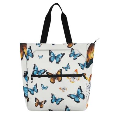 Imagem de GAIGEO Bolsas de trabalho realistas de borboletas para mulheres, bolsa escolar de lona com zíper, bolsas de professores com compartimentos