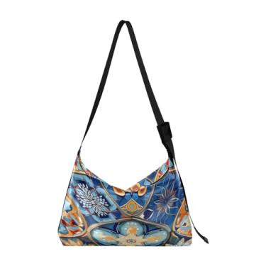 Imagem de Mapa da Torre e Palácio Bolsa de couro macio, bolsa tiracolo de couro, bolsa Hobo tiracolo feminina, Mosaico de estilo abstrato colorido - 2, One Size